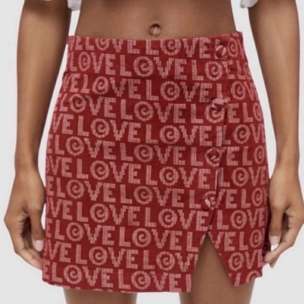 UO Gianna "Love" Print
Red Corduroy Mini Skirt Valentines - Small - EUC